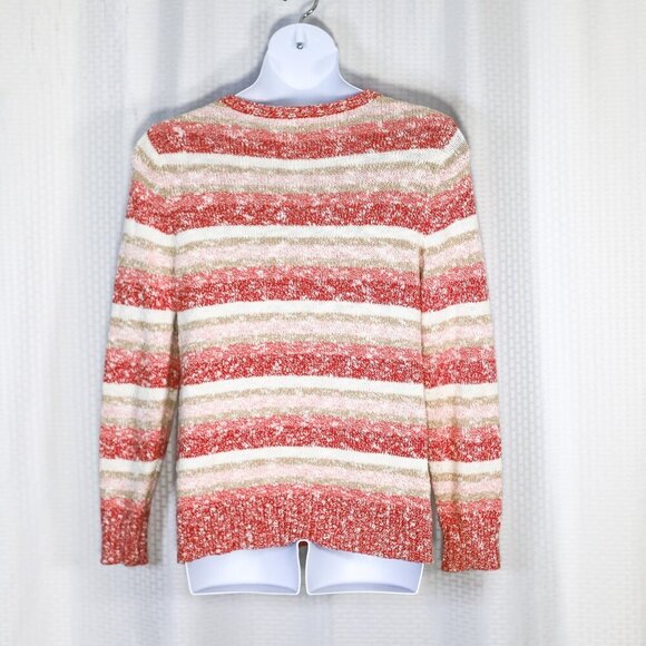 L.L. Bean Size L red/white marled long sleeve stripes knit pullover sweater - Picture 6 of 8